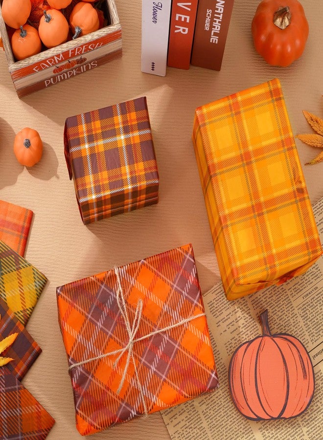 Whaline 100Pcs Fall Thanksgiving Tissue Paper Orange Brown Plaid Farmhouse Gift Wrapping Retro Thanksgiving Packaging Paper DIY Art Craft Paper for Autumn Home Birthday Party Gift Decor, 14 x 20 Inch - Image 5